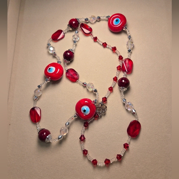 Red Art Glass Beaded Necklace - Picture 4 of 4